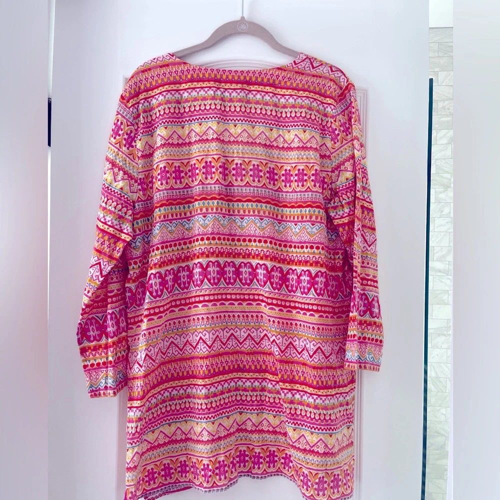 Calypso St. Barth Pink Orange Cotton Kaftan Beach Cover Up Tunic Small Resort - Picture 3 of 5